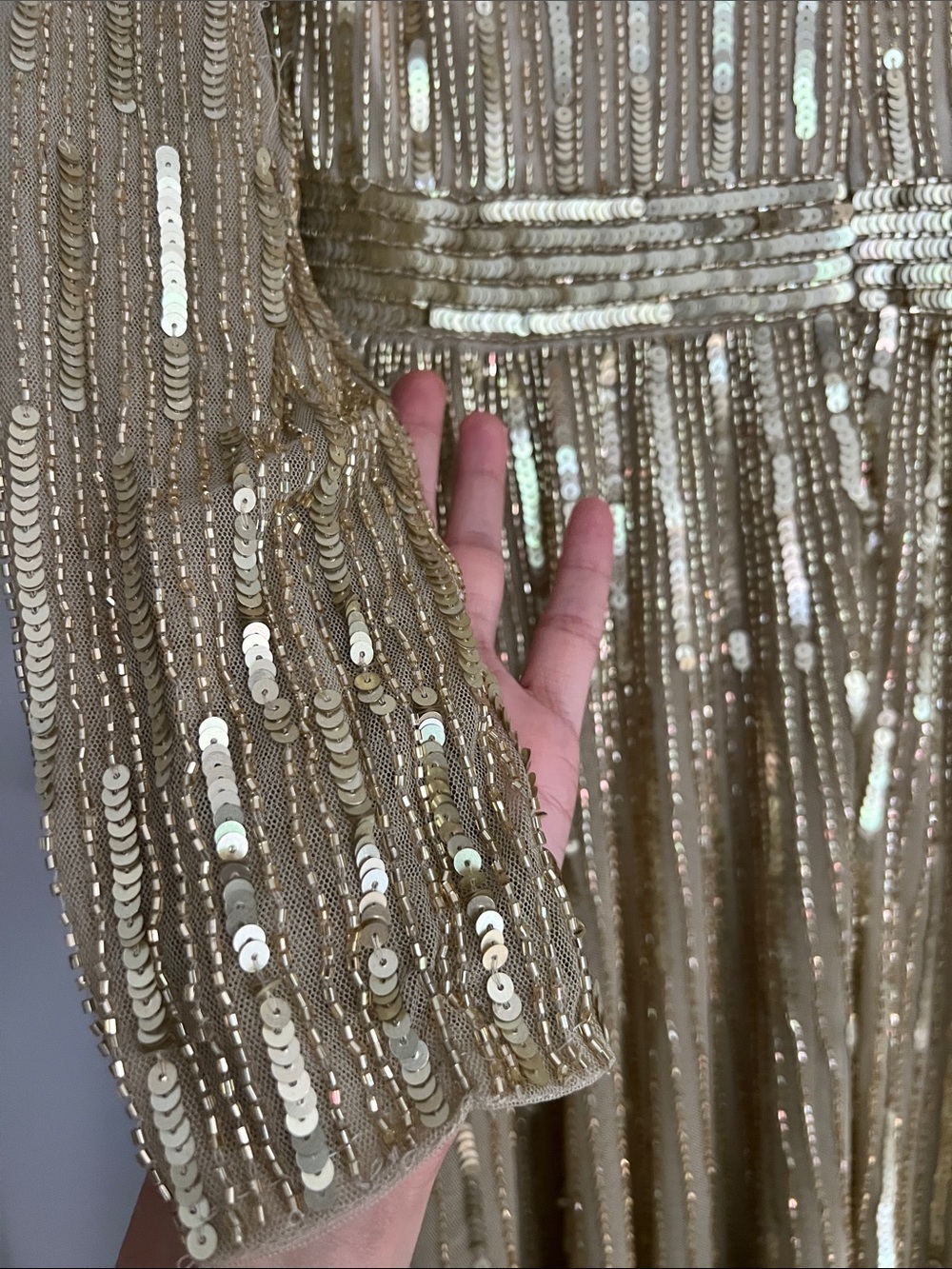 Mac Duggal Style 4977 NWT Taupe Gold Sequin Gown Size 4 Long Sleeve Formal Dress - Picture 13 of 16